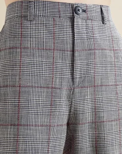 Femme Chloé Stora Pantalon en Lin mélangé Porto pied-de-poule noir/écru