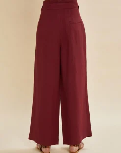 Femme Chloé Stora Pantalon en Lin mélangé Raby bordeaux