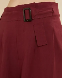 Femme Chloé Stora Pantalon en Lin mélangé Raby bordeaux
