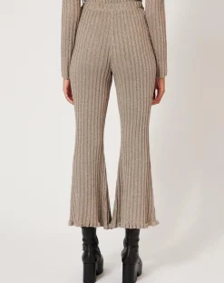 Femme Manoush Pantalon en maille Côte Lurex argenté