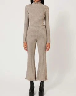 Femme Manoush Pantalon en maille Côte Lurex argenté