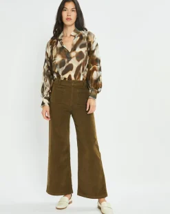 Sale Lauren Vidal Pantalon en Velours côtelé Pants kaki
