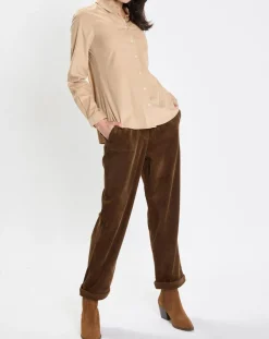 Clearance Marc O'Polo Pantalon en Velours côtelé à revers marron