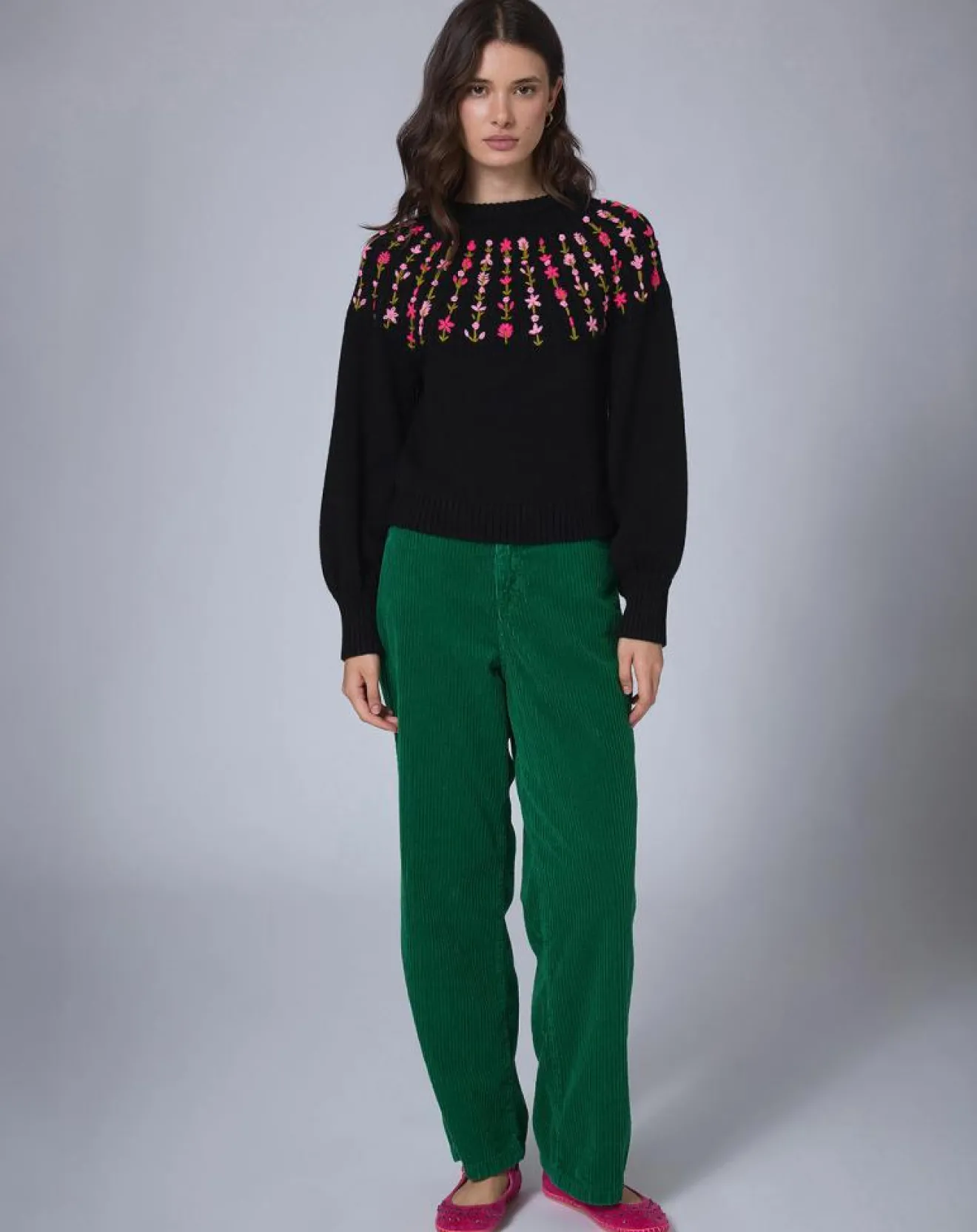 Outlet Manoush Pantalon en Velours côtelé Baggy vert indien