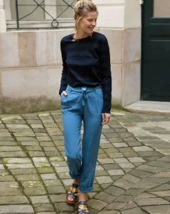 Femme Cuisse de Grenouille Pantalon fluide Cado bleu