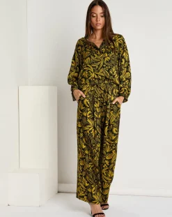 Femme See u Soon Pantalon Jade satiné imprimé jaune