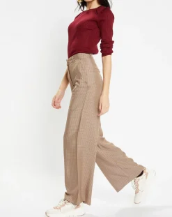 Online Galeries Lafayette Pantalon large et fluide imprimé pied-de-poule marron