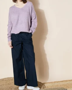 Hot Galeries Lafayette Pantalon paperbag en Coton Gregoria bleu marine