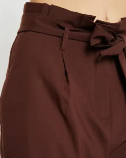 Galeries Lafayette Pantalon paperbag en Laine mélangée marron