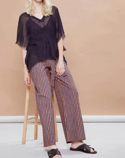 Sale Mare di Latte Pantalon Santa Fe rayé rose/bleu