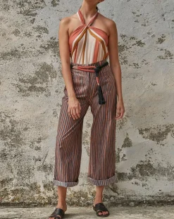 Sale Mare di Latte Pantalon Santa Fe rayé rose/bleu