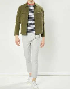 Homme Harris Wilson Pantalon Vitalien micro rayures blanc/bleu