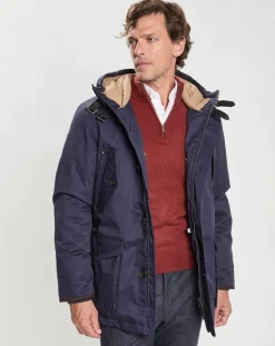 Hackett London Parka à capuche Canvas bleu marine