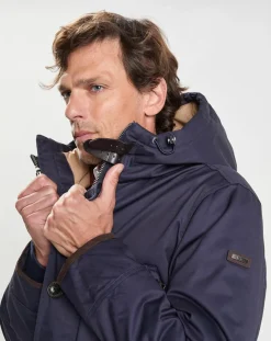 Hackett London Parka à capuche Canvas bleu marine