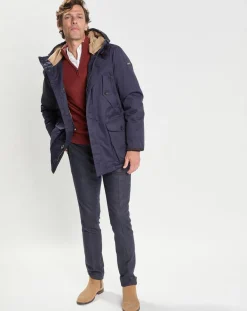 Hackett London Parka à capuche Canvas bleu marine