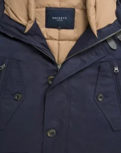 Hackett London Parka à capuche Canvas bleu marine