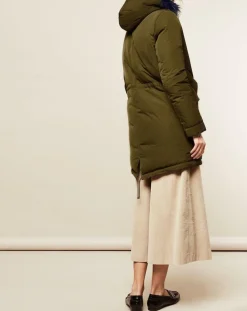 Sale Lou Andrea Parka avec intérieur en Fourrure de Lapin Olivia kaki/bleu