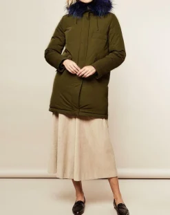 Sale Lou Andrea Parka avec intérieur en Fourrure de Lapin Olivia kaki/bleu