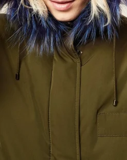 Sale Lou Andrea Parka avec intérieur en Fourrure de Lapin Olivia kaki/bleu
