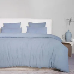 Home Collection Parure de Couette 3 pcs 100% Gaze de Coton Lavé bleu givrée