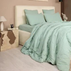 Ateliers du Linge Parure de Couette 3 pcs 100% Gaze de Coton Lavé vert givrée