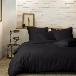 Best Home Collection Parure housse de couette 100% Percale de Coton noire