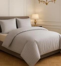 Discount Home Collection Parure housse de couette 100% Satin de Coton gris clair