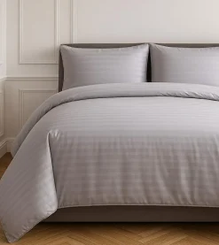 Discount Home Collection Parure housse de couette 100% Satin de Coton gris clair