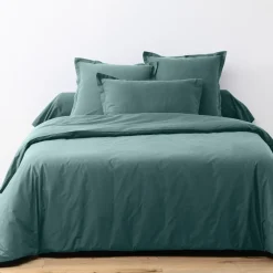 My Home Collection Parure housse de couette unie bleu canard