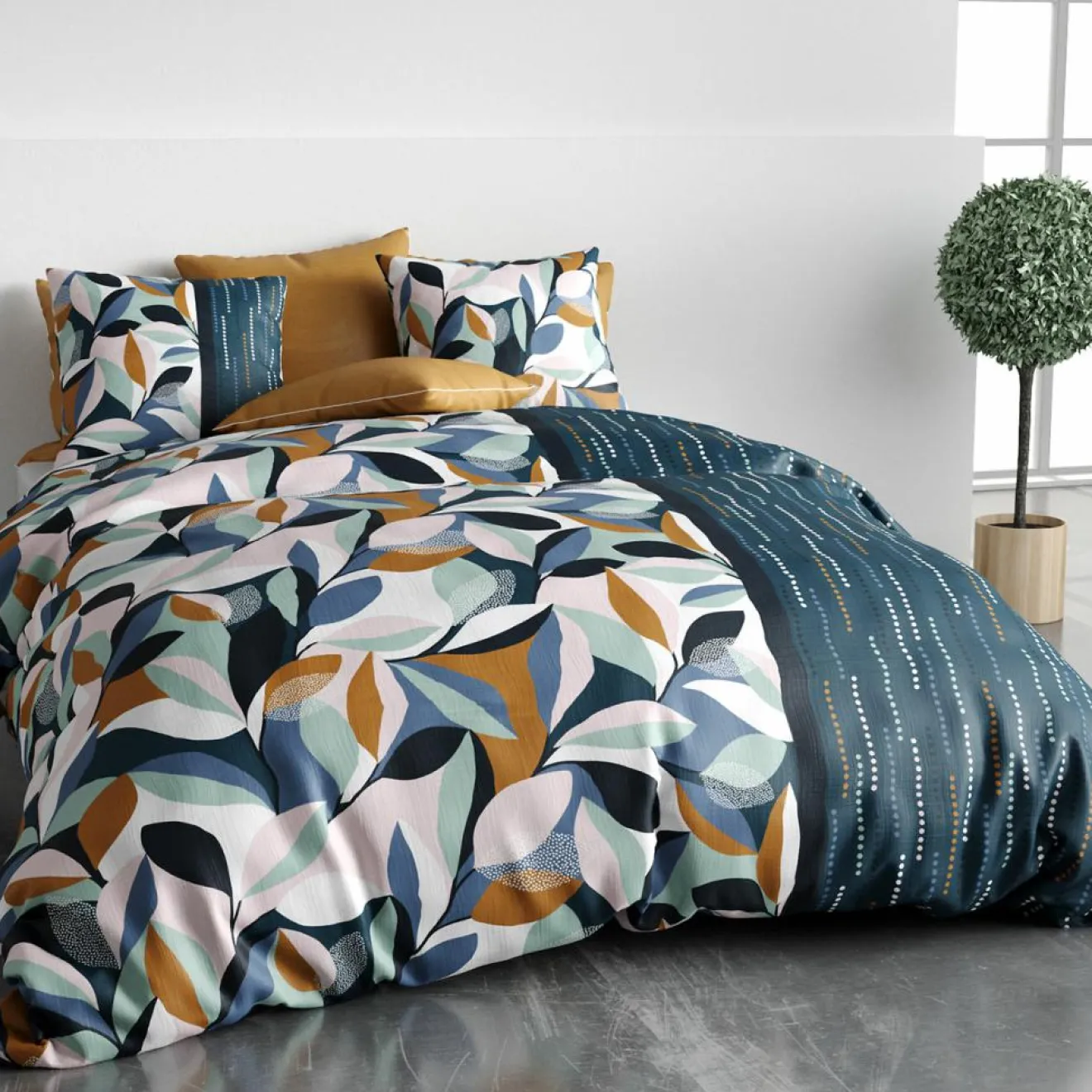 Atelier du Coton Parure housse de couette Floris multicolore