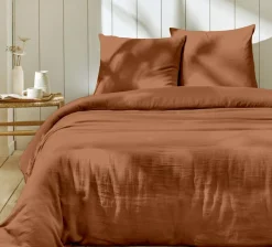 Home Collection Parure housse de couette 100% Gaze de Coton terre cuite
