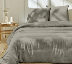 Home Collection Parure housse de couette 100% Gaze de Coton gris galet