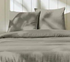 Home Collection Parure housse de couette 100% Gaze de Coton gris galet