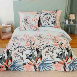 My Home Collection Parure housse de couette Satin de Coton bio Paya bleue