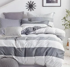 Home Collection Parure housse de couette 100% Percale de Coton grise