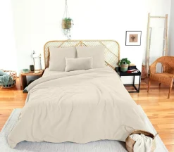 Best Home Collection Parure housse de couette 100% Gaze de Coton galet