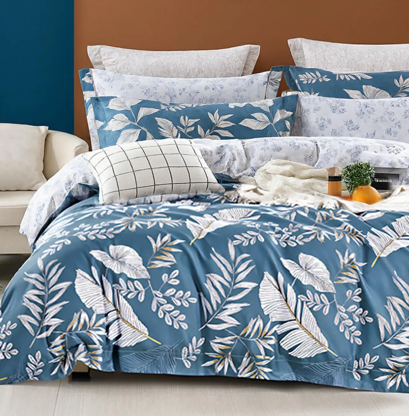 Home Collection Parure housse de couette en Coton bleue