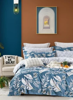 Home Collection Parure housse de couette en Coton bleue