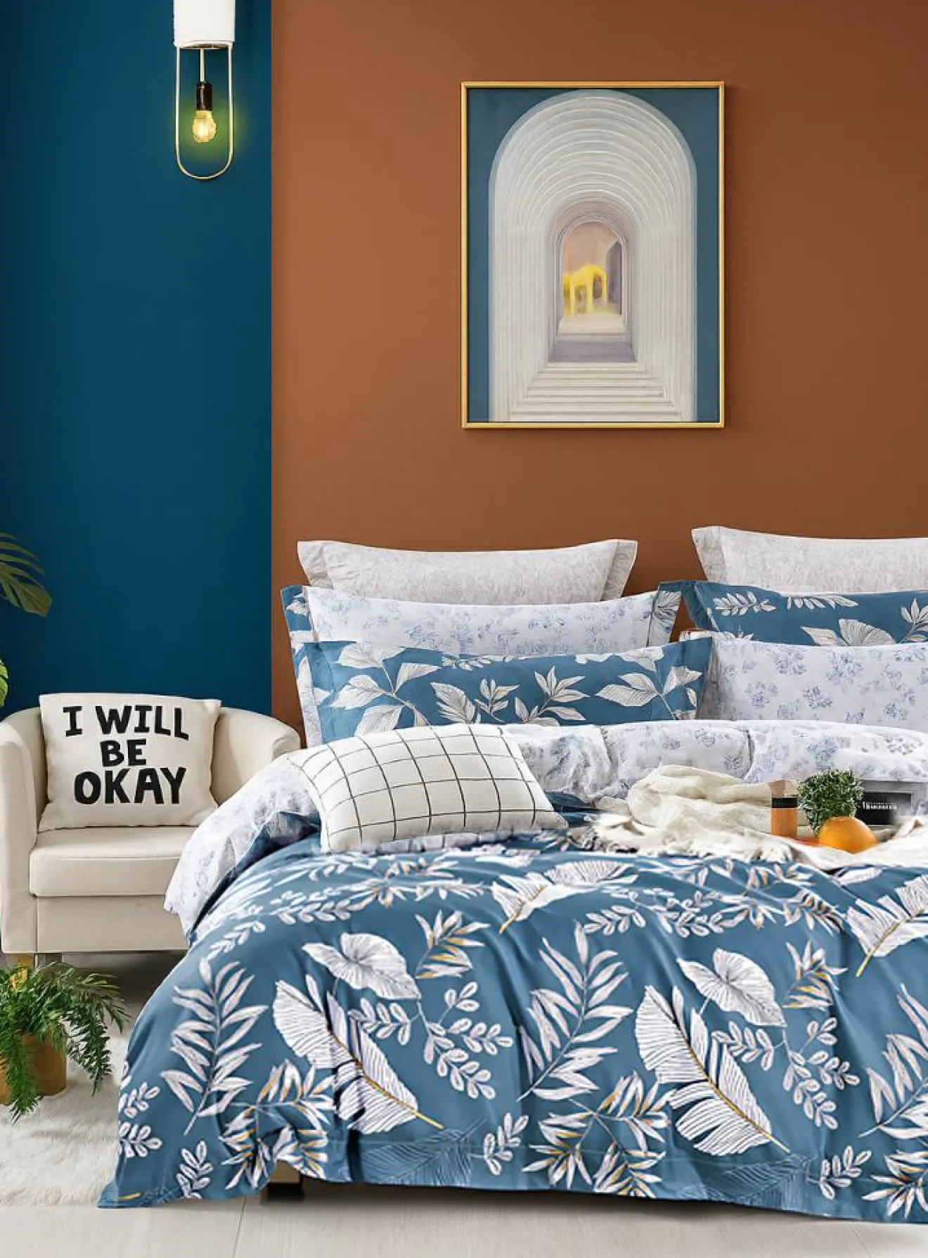 Home Collection Parure housse de couette en Coton bleue