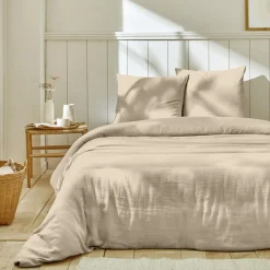 Home Collection Parure housse de couette 100% Gaze de Coton lin