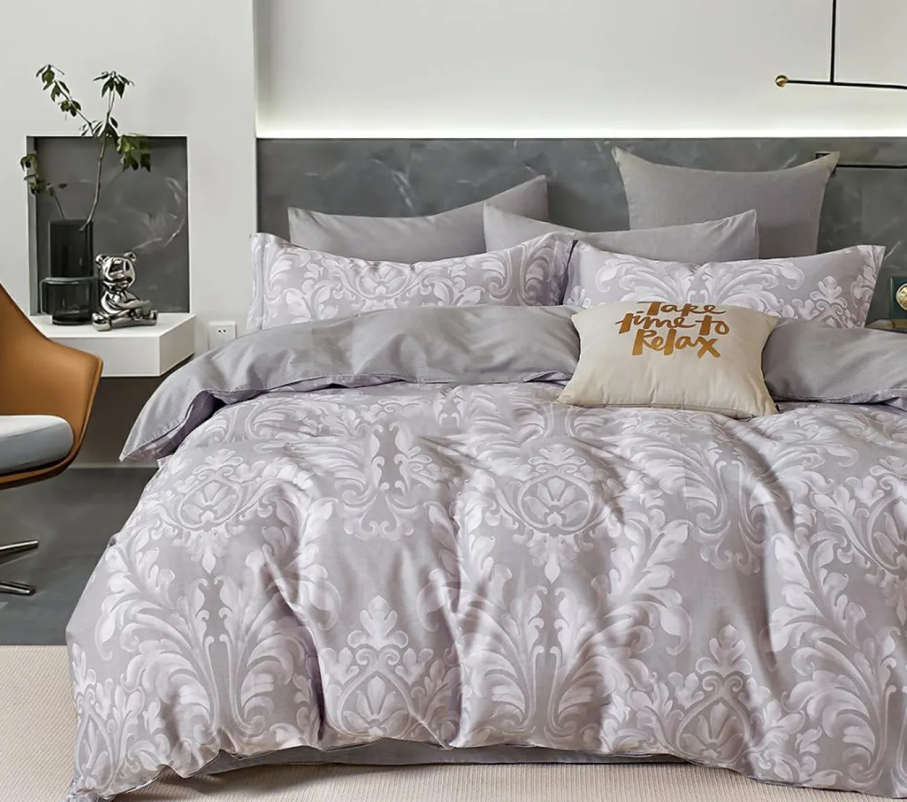 Home Collection Parure housse de couette 100% Percale de Coton grise