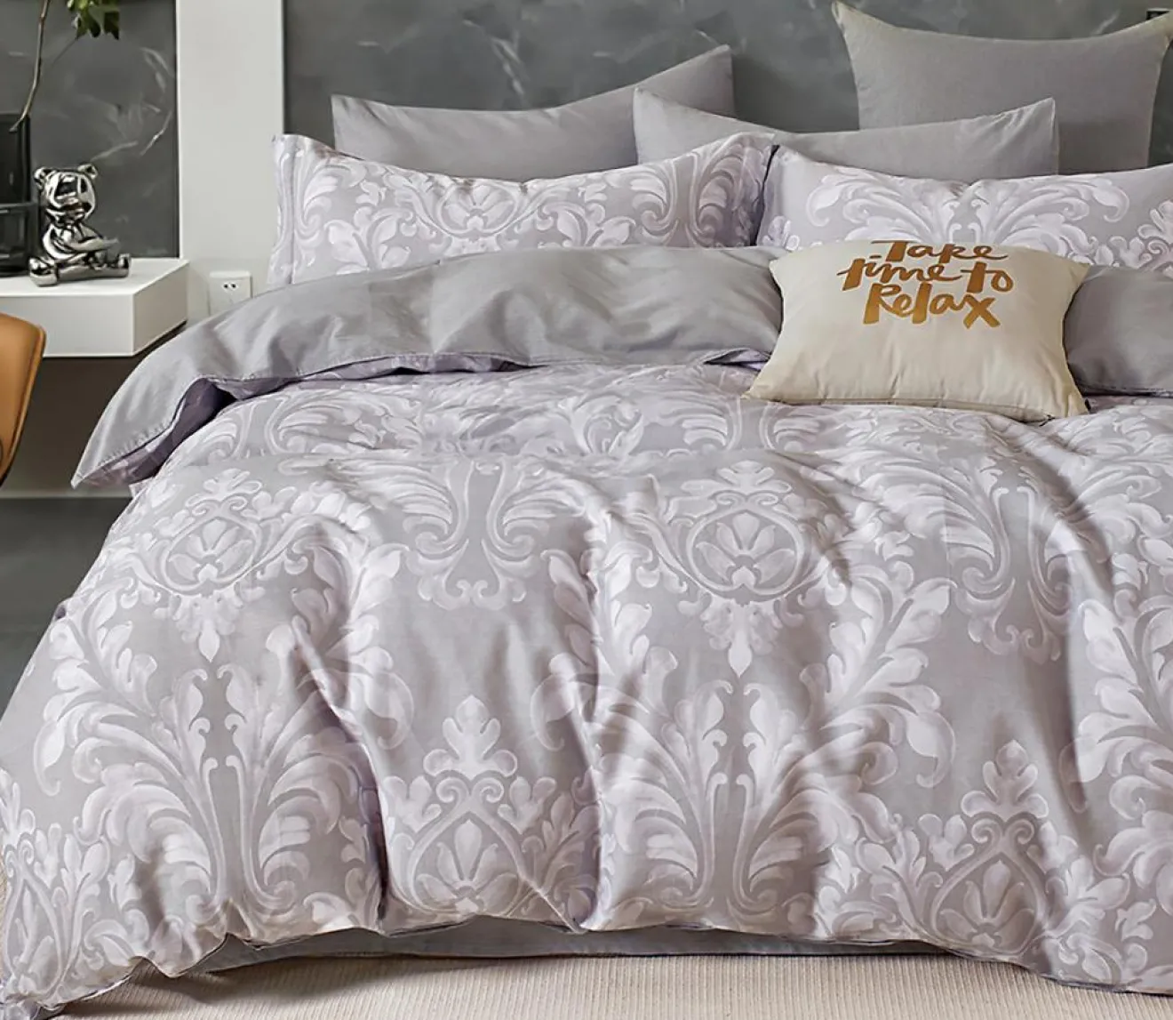 Home Collection Parure housse de couette 100% Percale de Coton grise