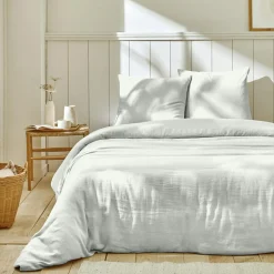 Home Collection Parure housse de couette 100% double Gaze de coton blanche