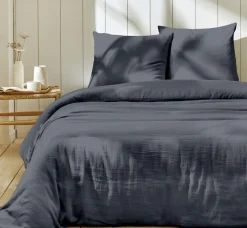 Home Collection Parure housse de couette 100% Gaze de Coton bleu jean