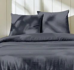 Home Collection Parure housse de couette 100% Gaze de Coton bleu jean