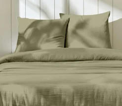 Best Home Collection Parure housse de couette 100% Gaze de Coton vert de gris