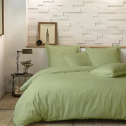 Home Collection Parure housse de couette en percale de coton sauge