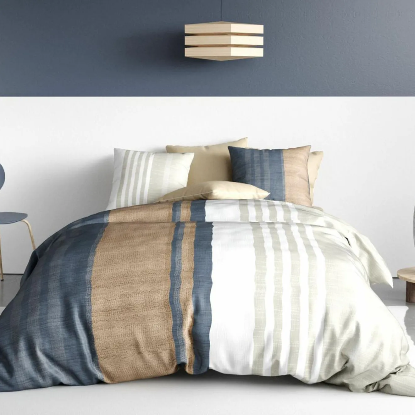 Ateliers du Linge Parure housse de couette 100% Percale de Coton Romane beige