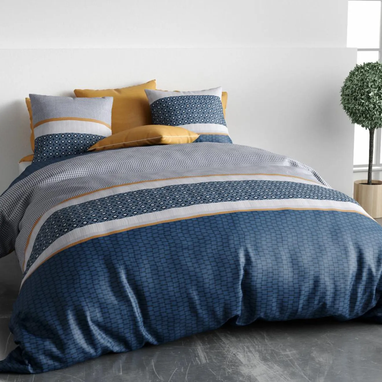 Atelier du Coton Parure housse de couette Zante bleue