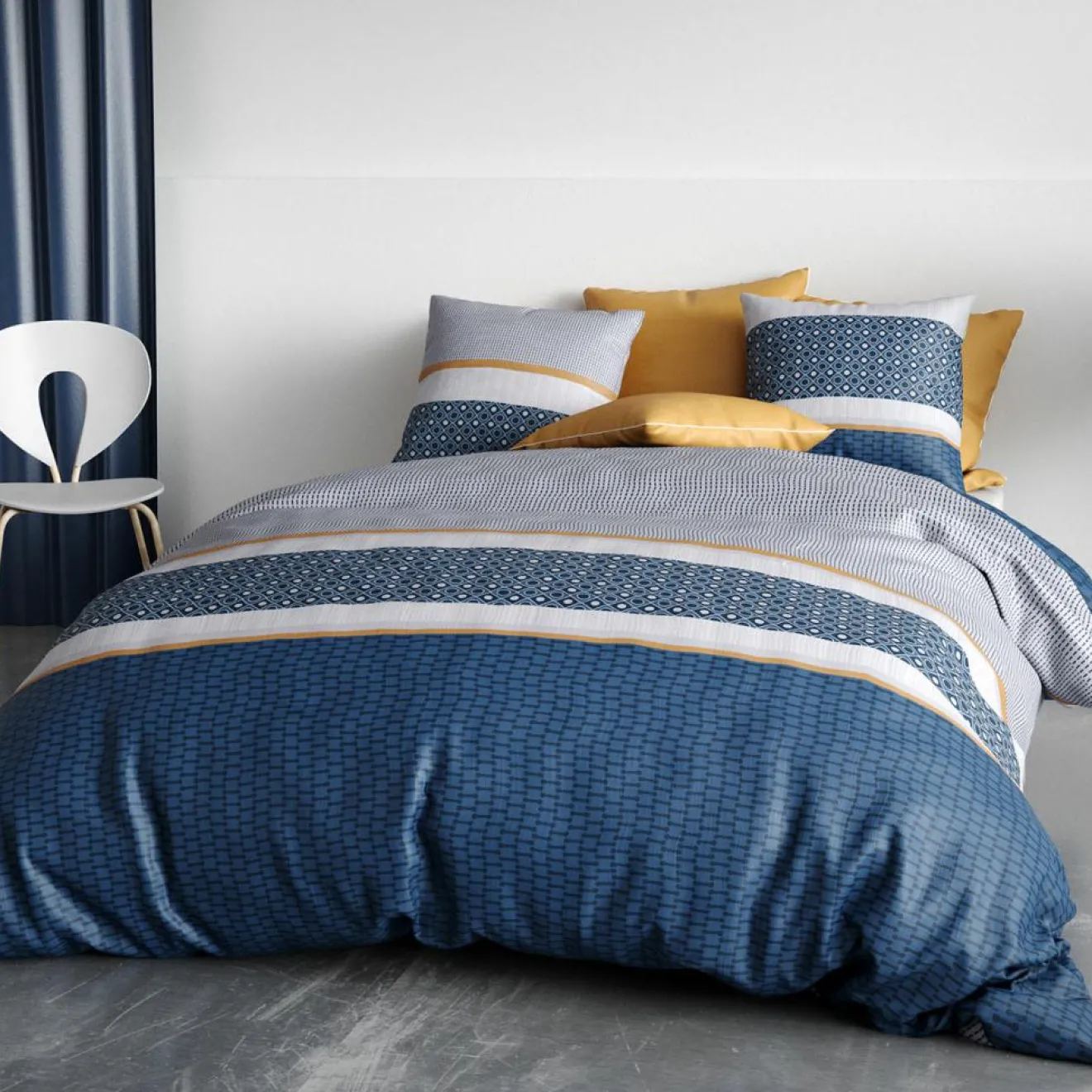 Atelier du Coton Parure housse de couette Zante bleue